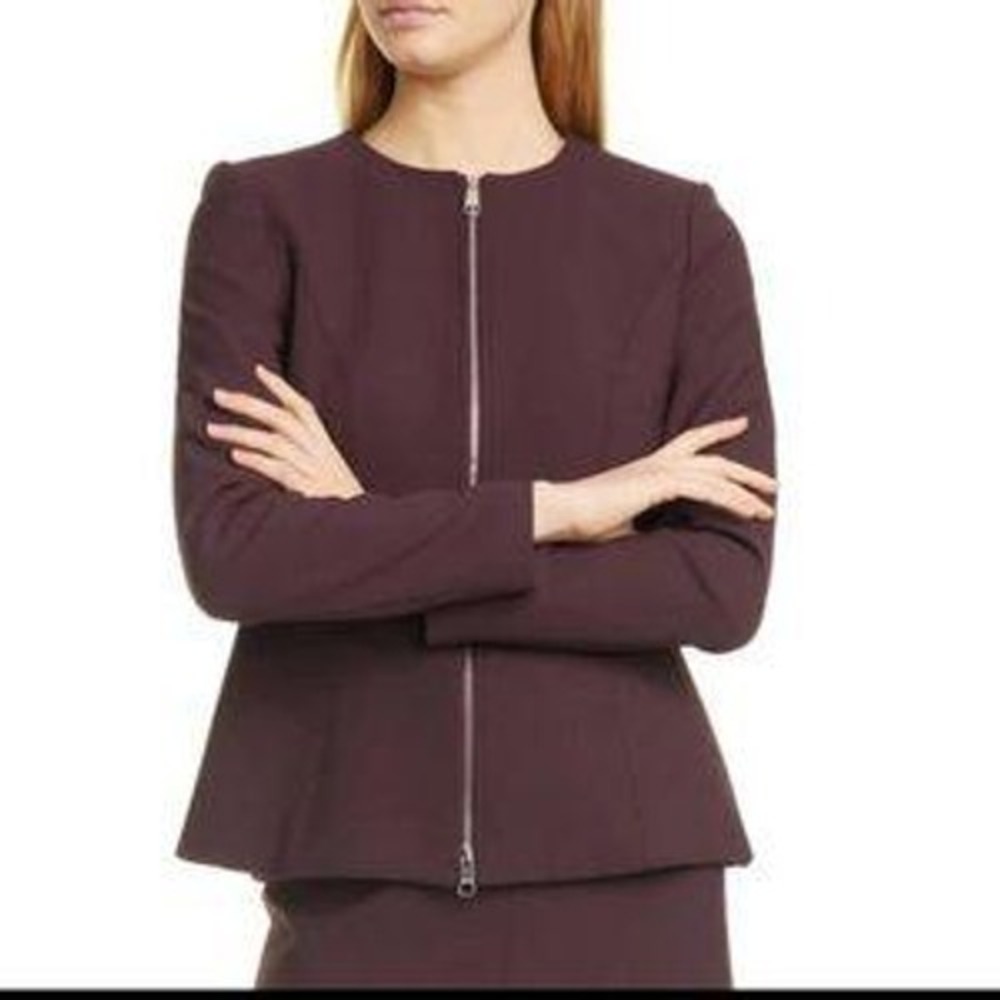 Hugo Boss Womens‎ Eggplant Purple Full Zip Career Blazer Skirt Suit Sz 6 (Mint)